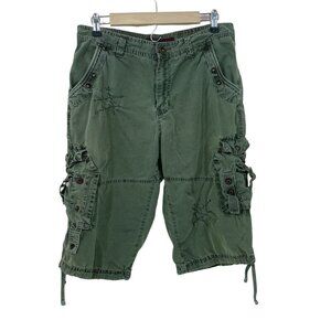 NAB The Best Jeans Women's Sz 34 Y2K Cargo Capri Shorts Snap Buttons Olive Green